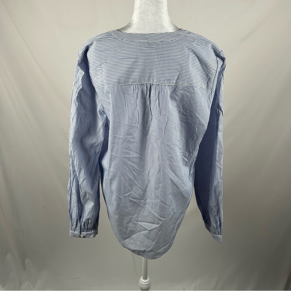 Ann Taylor White Blue Pin Striped Long Sleeve Button Down Top - Picture 2 of 5